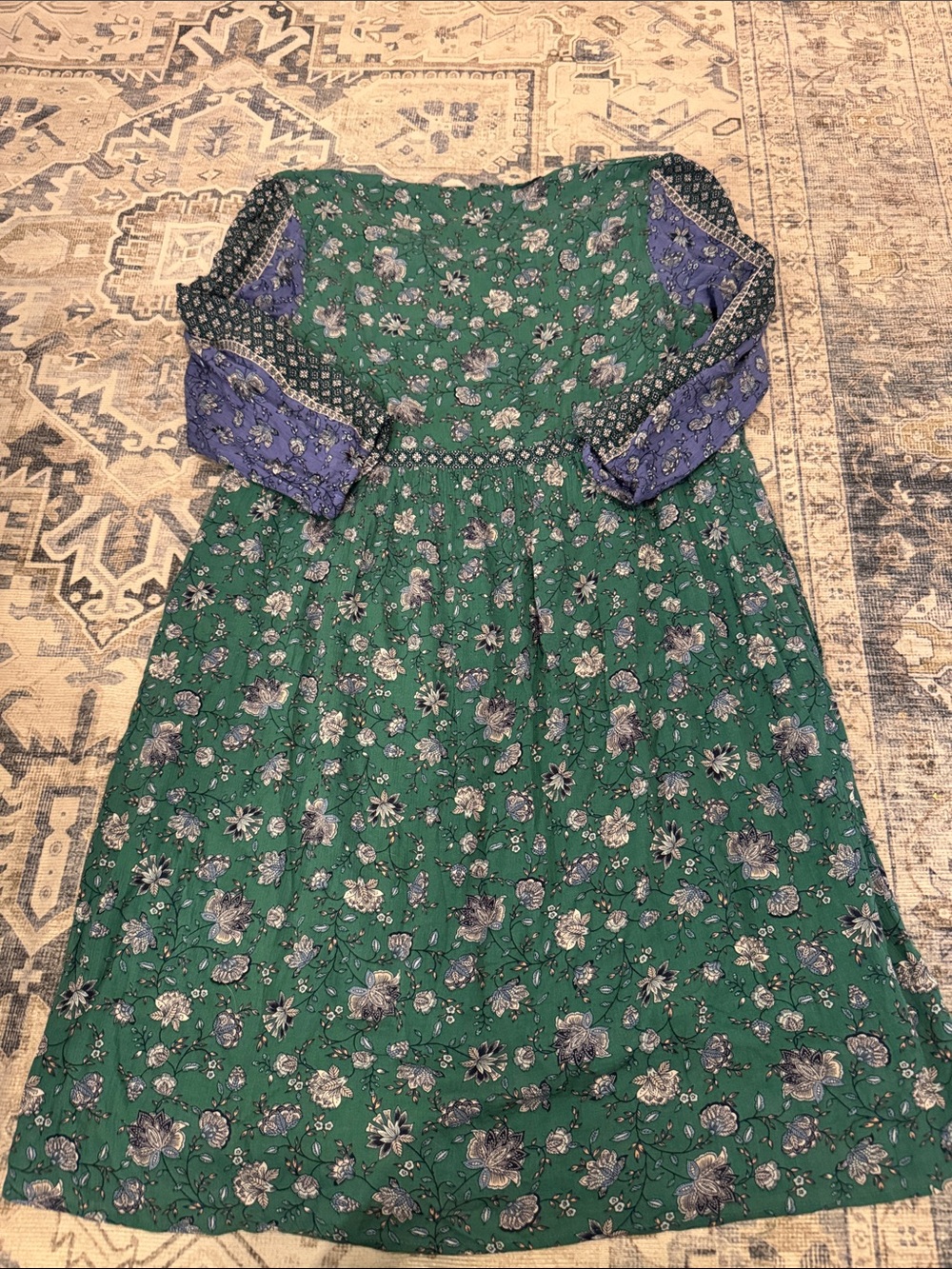 J. Jill Green Floral Mixed Print Midi Dress XS 3/4 Sleeve Pockets - Picture 3 of 3
